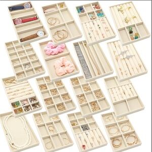 Velvet stackable Jewelry Organizer Trays Set of 12